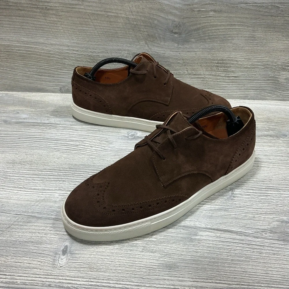 Brooks Brothers 1818 Italy Brown Suede Leather Wingtip Lace Up Men's 10.5 Shoes